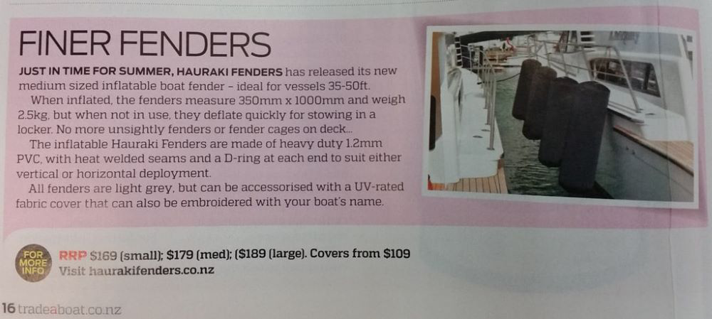 Hauraki Fenders releases it's medium sized fender for 35'-50' craft in Tradeaboat - January 2016
