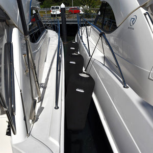 Hauraki Knitted Polyester Fender Covers -  Tubular black fender covers with drawstring for inflatable boat fenders